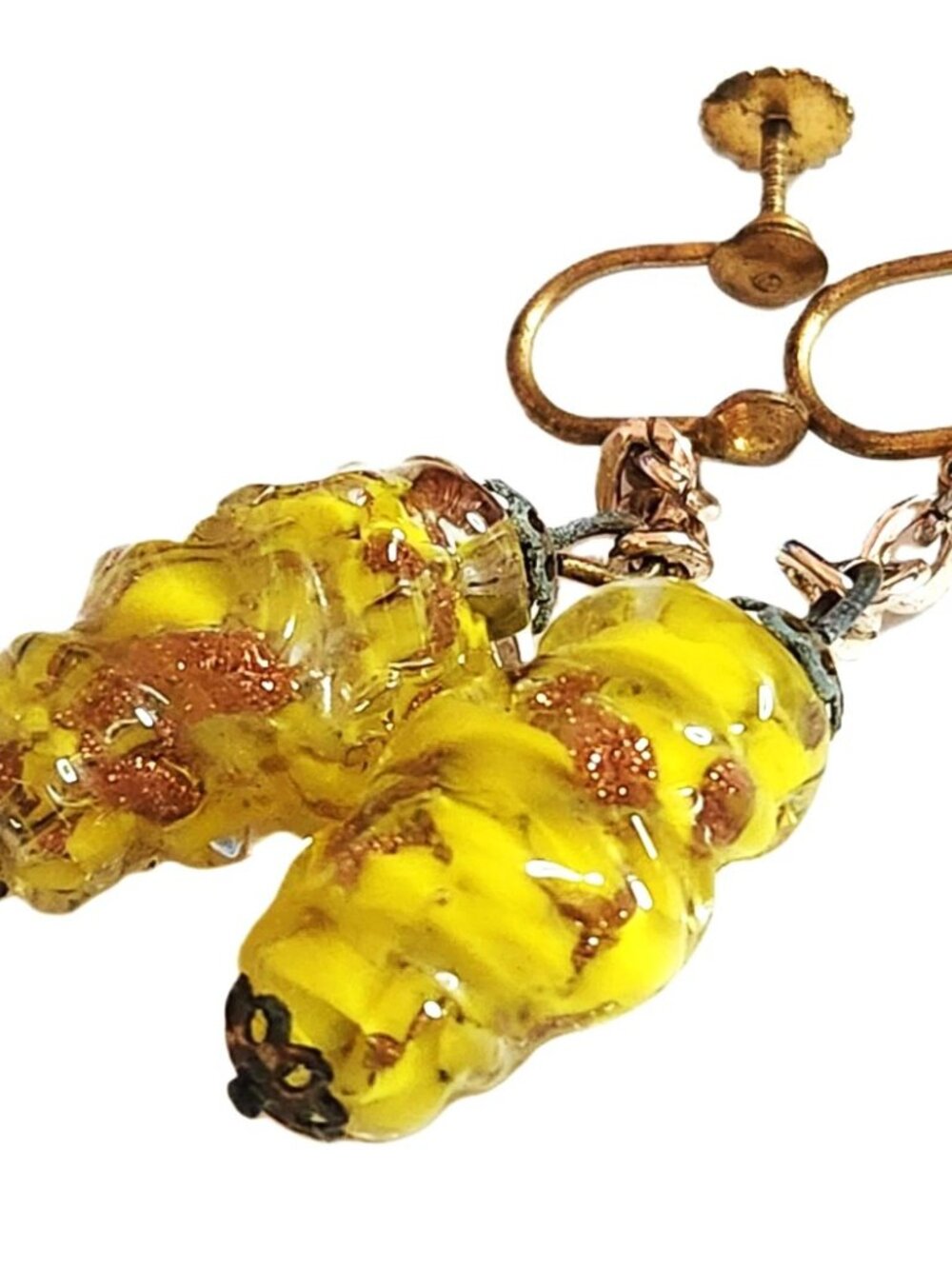 ANTIQUE VINTAGE  Murano SIGNED MADE ITALY YELLOW ART GLASS EARRINGS